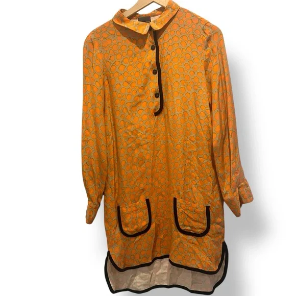 Fendi Tunic Dress Size 40 US 6 Orange Gold Abstract Silk Mod Style Made in Italy - Picture 2 of 16